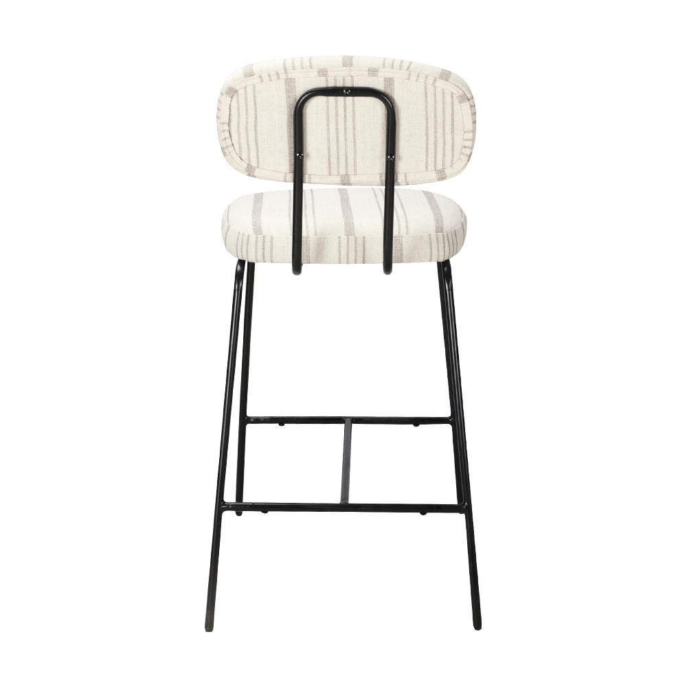 後ろの金属脚の布張りダイニングチェア