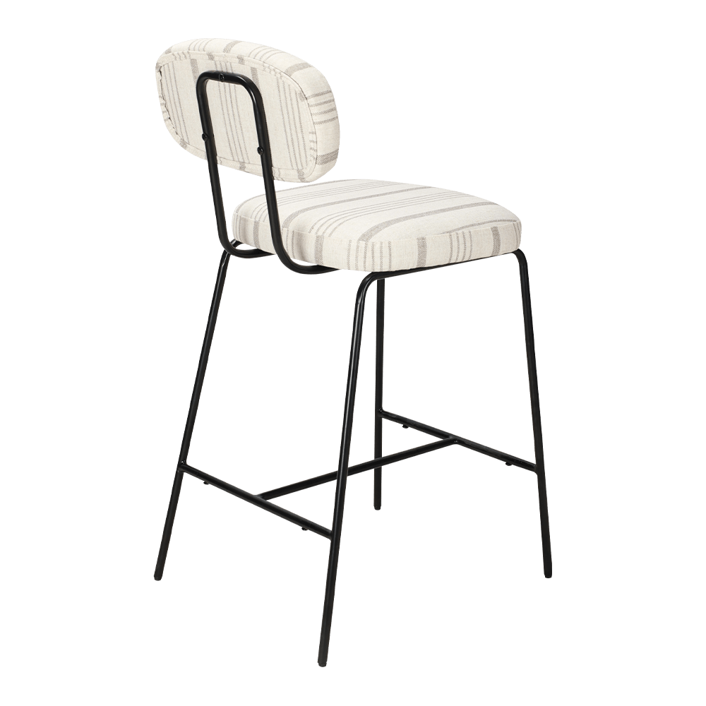 後ろの金属脚の布張りダイニングチェア