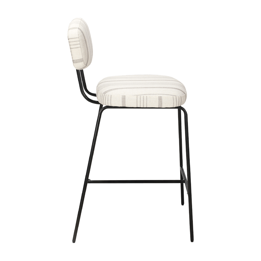 後ろの金属脚の布張りダイニングチェア