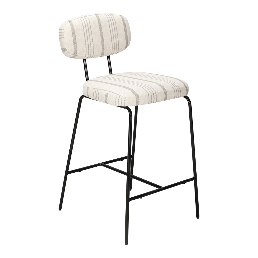 後ろの金属脚の布張りダイニングチェア