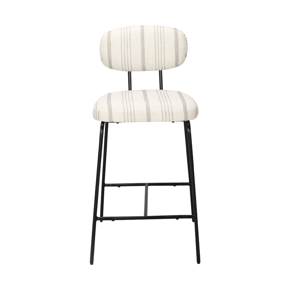 後ろの金属脚の布張りダイニングチェア