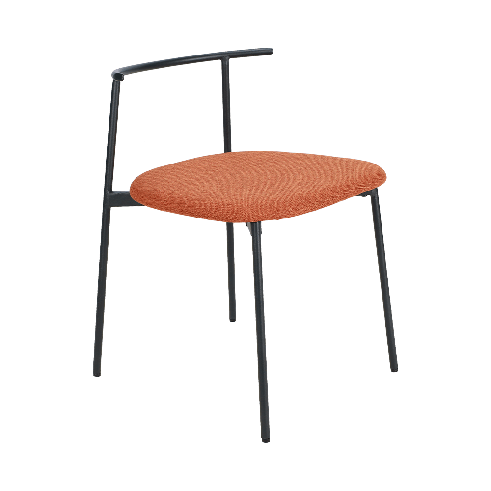 オレンジ色の湾曲したバックメタルレッグダイニングチェア